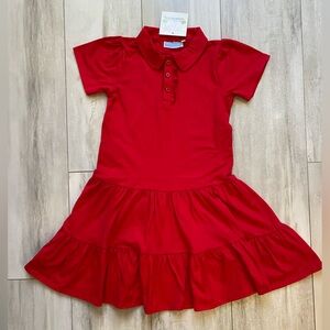 NWT Trotter Street Kids Vibrant Red Ruffled Polo Shirt Dress w/ Tiered Skirt 12y